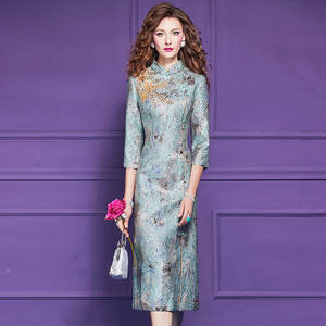 FMY工厂定制女式珠饰提花连衣裙，新中式，高端优雅，高贵淑女旗袍裙65983 - Product Image 1