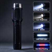Lampe torche solaire à zoom avec faisceau orientable, panneau solaire intégré, lumière latérale SMD, clignotement rouge et bleu, affichage numérique, lumière USB