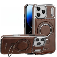 Étui de luxe en cuir PU électroplaqué pour iPhone 17 16 15 Pro Max Plus avec anneau rotatif, support magnétique et protection antichoc
