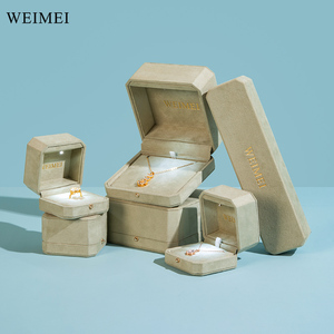 WEIMEI High-endcustom Logo Microfiber Jewelry Packaging <strong>Box</strong> With Led Velvet Light Jewelry <strong>Box</strong>
