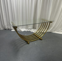 Table basse rectangulaire de luxe en verre avec base en métal doré incurvé pour hall d'accueil, fabricant direct