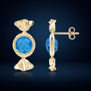 Boucles d'oreilles clous en topaze bleue en forme de bonbon, or 10K 14K 18K, argent 925 935, plaqué or, bijoux tendance pour femme, mariage, usage quotidien - Product Image 1
