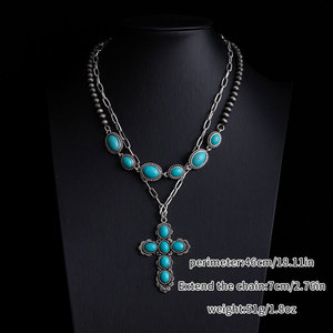 Boho fait à la main <span class=keywords><strong>Turquoise</strong></span> Navajo perles perles avec Concho croix pendentif Western collier femmes cadeaux quotidiens en gros - Product Image 3