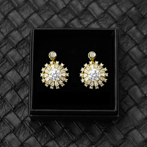 Boucles d'oreilles pendantes Moissanite Tournesol Rotatif Effet Halo 2 carats 6,5 mm D VVS1 Plaqué Or 18K pour Femme Vente en Gros - Product Image 6