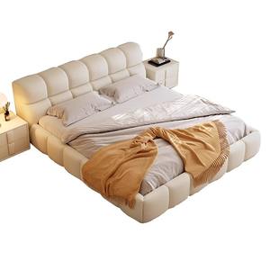 Modern Ins Cream Style Wedding Bed Popular Fabric Puff Double King Bed for Master Bedroom Simple Wooden Frame - Product Image 1