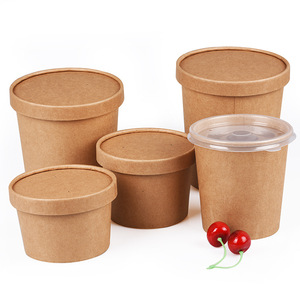 Kraft Paper Soup Storage Containers Ice Cream Food Paper Cups Disposable To Go Hot Soup Bowl With Kraft Paper Lids