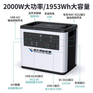 สถานีไฟฟ้าพกพา Saifeiyang New Energy 2000W 1953Wh พลังงานแสงอาทิตย์ คลื่นไซน์บริสุทธิ์ แบตเตอรี่ LiFePO4 สำหรับตั้งแคมป์กลางแจ้ง - Product Image 4