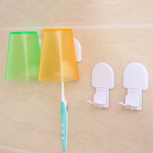 Support mural pour brosse à dents sans perçage, double crochet pour gobelet, adhésif puissant, gain de place, blanc, 3-3,9 pouces, pour salle de bain, usage quotidien - Product Image 1