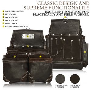 बढ़ई निर्माण फ़्रेमर हैंडीमैन के लिए पॉकेट के साथ हेवी ड्यूटी लेदर टूल बैग टूल ब्लैक लेदर सस्पेंडर्स बैग - Product Image 3