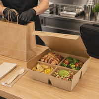 Boîte à lunch jetable en papier kraft à 4 compartiments, boîte à repas de qualité alimentaire, boîte bento pour la livraison de repas