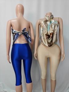 Mùa Hè Phụ Nữ Không Đối Xứng Cổ Áo Không Tay Crop Tops Slim Cao Eo <span class=keywords><strong>Capri</strong></span> Quần 2 Mảnh Thiết Lập Phụ Nữ Giản Dị Màu Rắn Phù Hợp Với - Product Image 5