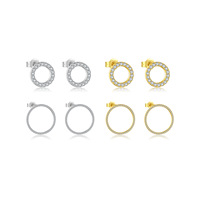Nouveau cadeau de bijoux fins de luxe en argent Sterling 925 plaqué or boucles d'oreilles avec diamant petit cercle CZ Stud Piercing Clips