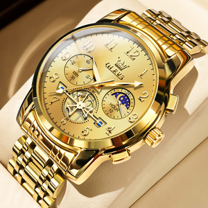 Luxe Heren Gouden Chronograaf Horloge Waterbestendig Lichtgevende Dubbellaags Wijzerplaten Quartz Horloge - Product Image 1