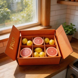 กล่องของขวัญผลไม้แบบมีฝาปิด ดีไซน์<span class=keywords><strong>ฟรี</strong></span> พิมพ์ออฟเซ็ต กันความชื้น สำหรับบรรจุผลไม้สด - Product Image 1