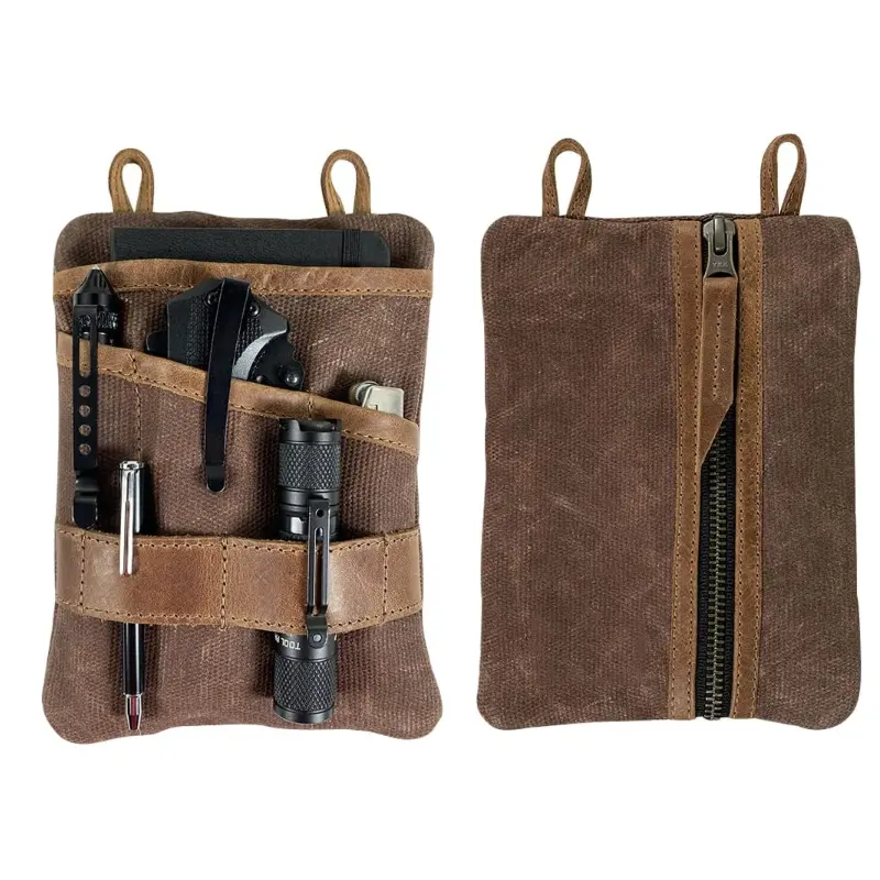 Waxed Canvas Multi tool Pocket Leder Aufbewahrung tasche Robuste Werkzeug tasche EDC Tool Kit Organizer Tasche Wickelt asche