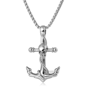 Yunnique – collier avec pendentif crâne et ancre, en acier inoxydable, couleur or, chaîne de style Hip Hop Punk, 60cm - Product Image 3