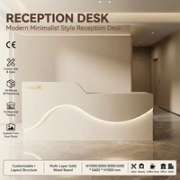 Comptoir de réception moderne et minimaliste, corps blanc, éclairage LED, aménagement personnalisable, comptoir d'accueil pour bureau, hôtel, salon de beauté, clinique
