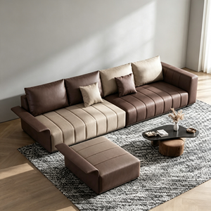 Ensemble de canapé sectionnel moderne en cuir PU en forme de L avec dossier modulaire et accoudoirs carrés pour salon - Product Image 1
