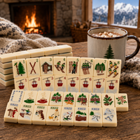 Fichas de Mahjong Americanas de Acrílico de Cuatro Capas, Tema de Estación de Esquí de Invierno, 166 Fichas, Trajes de Esquí Chalet Gondola, Venta al por Mayor
