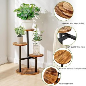 Soporte de planta de 3 niveles para interiores y exteriores, estante alto de flores de madera de metal para múltiples plantas, estante de exhibición de esquina redonda con niveles pequeños - Product Image 1