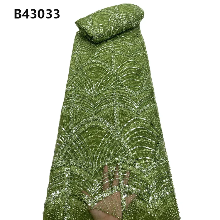 CHOCOO New Arrived Emerald Green Lace Fabric High Quality Beaded Embroidered Sequin Lace Fabric