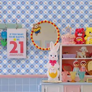 Carta da Parati Impermeabile Personalizzata Semplice e Carina per Bambini, Motivo a Quadretti con Coniglietto per Decorazione Camera dei Bambini - Product Image 1
