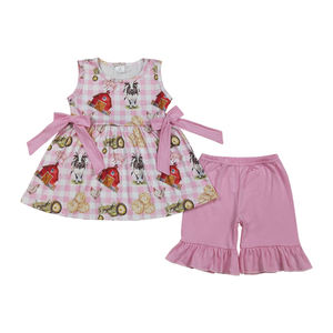 Senza tariffa, contattami GSSO3100 RTS 2026 Abbigliamento di tendenza Animali da fattoria Casa Rossa Fiocchi Rosa Set di <span class=keywords><strong>pantaloncini</strong></span> senza maniche con volant Abbigliamento per <span class=keywords><strong>bambina</strong></span> - Product Image 1