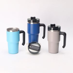 Gobelet de voyage à double paroi avec poignée pour voiture, 20oz 30oz, avec couvercle et paille, base antidérapante pour la conduite quotidienne - Product Image 6