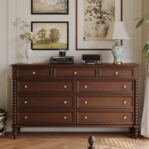 Commode moderne européenne en bois de chêne blanc FAS de haute qualité avec pieds en forme de boule noirs, neuf tiroirs, finition noir brun - Product Image 2