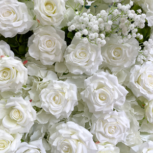 結婚式の花の壁の背景8ft X 8ft白い赤ちゃんの呼吸ピンク生地ローズ人工花5D壁装飾用ロールアップパネル - Product Image 4