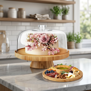 Multi-Functional Disposable Wood Dome Lid Serving Platter with Stand Oven Safe Wedding <b>Cake</b> <b>Tools</b> - Product Image 3