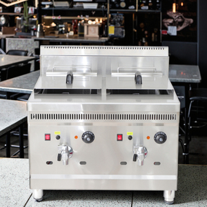 Nouvelle poêle antiadhésive pour <span class=keywords><strong>friteuse</strong></span> commerciale, <span class=keywords><strong>friteuse</strong></span> à gaz en acier inoxydable 18L + 18L avec panier - Product Image 5