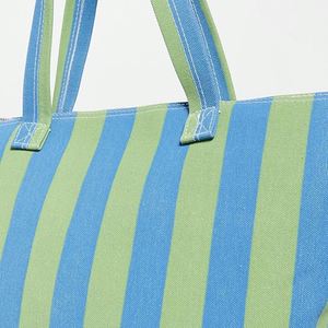 กระเป๋าผ้าแคนวาสลายทางขนาดใหญ่ ปรับแต่งได้ พร้อมซิป สกรีนโลโก้เองได้ ใช้ซ้ำได้ กระเป๋าถือสำหรับเดินทาง กระเป๋าถือสตรี กระเป๋าโท้ทผ้าฝ้าย สำหรับฤดูร้อนและฤดูใบไม้ร่วง - Product Image 3