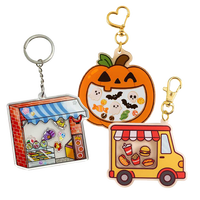 Porte-clés en acrylique transparent personnalisé avec logo, motif dessin animé ou anime, étanche, à secouer, breloque artisanale en plastique