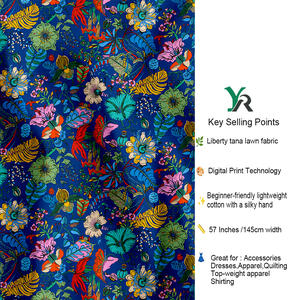 Tela Tana Lawn Floral de Alta Calidad con Estampado Digital Liberty para Ropa, Estilo Tropical y Bohemio, Suministro al por Mayor - Product Image 2