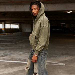 Sweat à capuche pour homme TAKN464, streetwear personnalisé, coton éponge, lavage à l'acide, vintage, délavé au soleil, délavé, surdimensionné, sweat à capuche zippé pour homme - Product Image 2