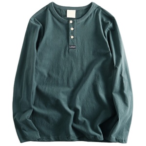 Sudadera informal transpirable de Algodón 100% con logotipo personalizado, camiseta <span class=keywords><strong>Henley</strong></span> básica de manga larga con <span class=keywords><strong>cuello</strong></span> redondo de 3 botones para hombre, primavera y otoño - Product Image 1