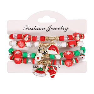 Fashion Jewelry Christmas Beaded <b>Bracelets</b> <b>Set</b> With Snowman Santa Reindeer Charm Unisex Gift Made In China - Product Image 6
