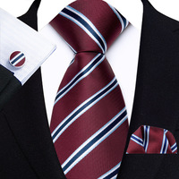 Suministro Directo de Fábrica en Stock: Corbata, Pañuelo de Bolsillo y Gemelos de Poliéster a Rayas Multicolor para Hombre, Modelo 2025, para Negocios y Viajes