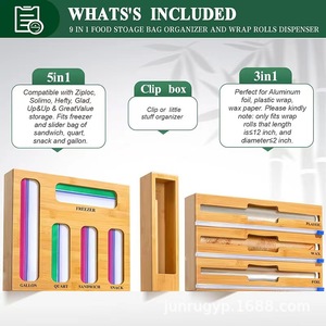 Wooden Plastic Wrap Cutter Wall Mounted <b>Kitchen</b> <b>Foil</b> Sealing Bag <b>Dispenser</b> Storage Organizer For Food - Product Image 4