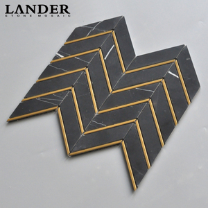 Mosaïque en marbre <span class=keywords><strong>blanc</strong></span> Thassos et métal doré <span class=keywords><strong>Chevron</strong></span> en chevrons - Product Image 5