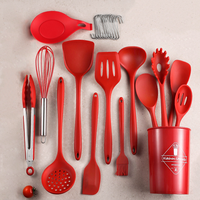 Ensemble d'ustensiles de cuisine en silicone et métal classique de 12 pièces, outils intelligents, grandes et petites tailles, couleur rouge, passe au lave-vaisselle et au micro-ondes