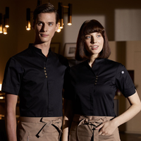 Uniforme de travail de chef de cuisine unisexe, léger pour l'été, 100% coton sergé, logo en relief, manches courtes, restaurants haut de gamme, hôtel