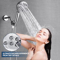 Douche de salle de bain chromée à installation facile, pommeau de douche à 9 fonctions, haute pression, effet pluie, à main