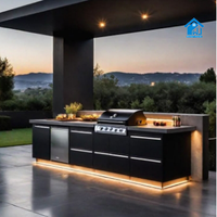 Oeuf vert Armoire de cuisine extérieure modulaire moderne en acier noir avec four en briques italiennes Ensemble en bois MDF Meubles pour barbecue