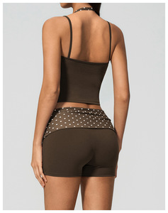 UV Protection Polka Dot 2 Piece Yoga Set Halter <b>Crop</b> <b>Top</b> Fold-over Waist Shorts 4-way Stretch Quick Dry Ruched Design Fitness - Product Image 3