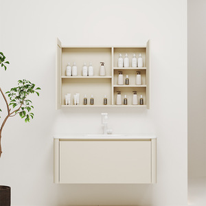 Meuble de salle de bain simple, résistant à l'humidité, lavabo en céramique intégré, meuble-lavabo avec miroir - Product Image 2