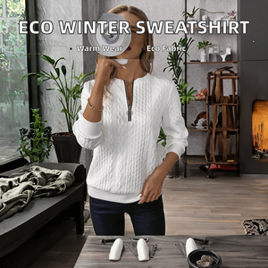 Winter Autumn Casual Fashion Eco-Friendly Lined Loose Sweatshirt Half-Zip Crew Neck <b>Long</b> <b>Sleeve</b> Stand Collar Nonwoven Washed - Product Image 2