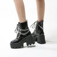 Bottes vampire en PU pour femmes, verni noir, chaussures de sécurité style de marche, vente en gros,