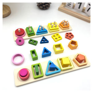 Forme en <span class=keywords><strong>bois</strong></span> géométrie Match empilage <span class=keywords><strong>tour</strong></span> tri bricolage bloc de construction jeu enfant Montessori jouets éducatifs pour enfants garçons filles - Product Image 1